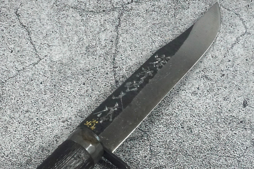 Shuzon Shozo Blue Forged Ken-nata Double-edged Hunting Knife 135 mm w/ Black Leather Sheath