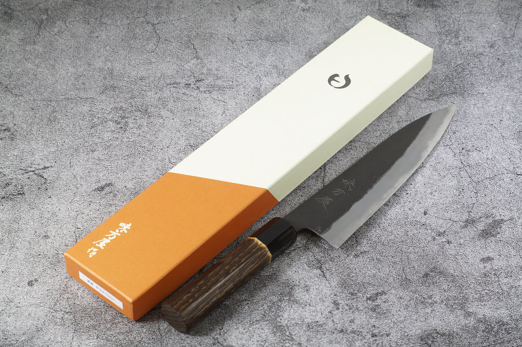 Hinoura Ajikataya Kurouchi White Steel #2 Gyuto Knife 210 mm Chestnut Octagonal Handle