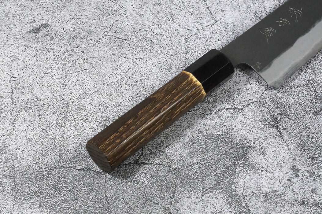 Hinoura Ajikataya Kurouchi White Steel #2 Gyuto Knife 210 mm Chestnut Octagonal Handle