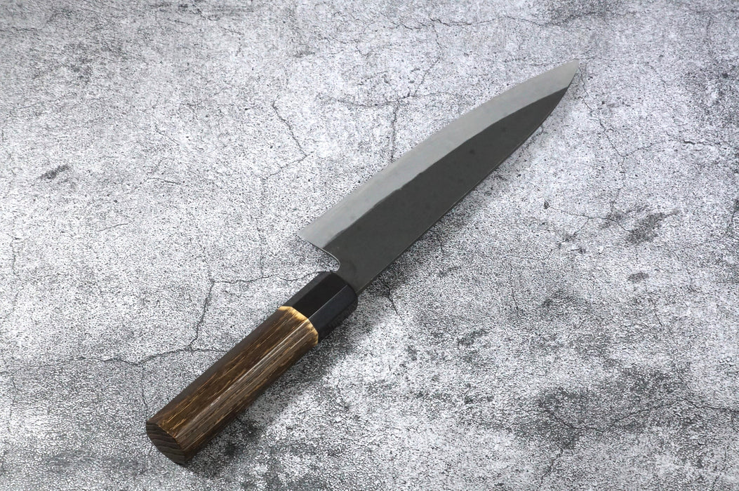 Hinoura Ajikataya Kurouchi White Steel #2 Gyuto Knife 210 mm Chestnut Octagonal Handle
