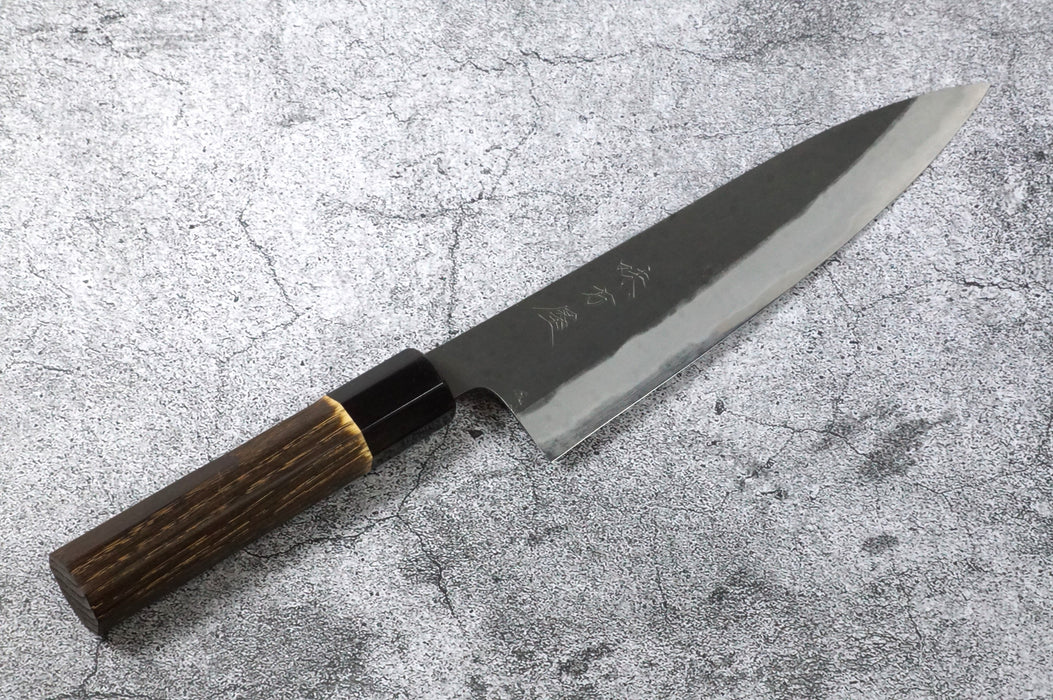 Hinoura Ajikataya Kurouchi White Steel #2 Gyuto Knife 210 mm Chestnut Octagonal Handle