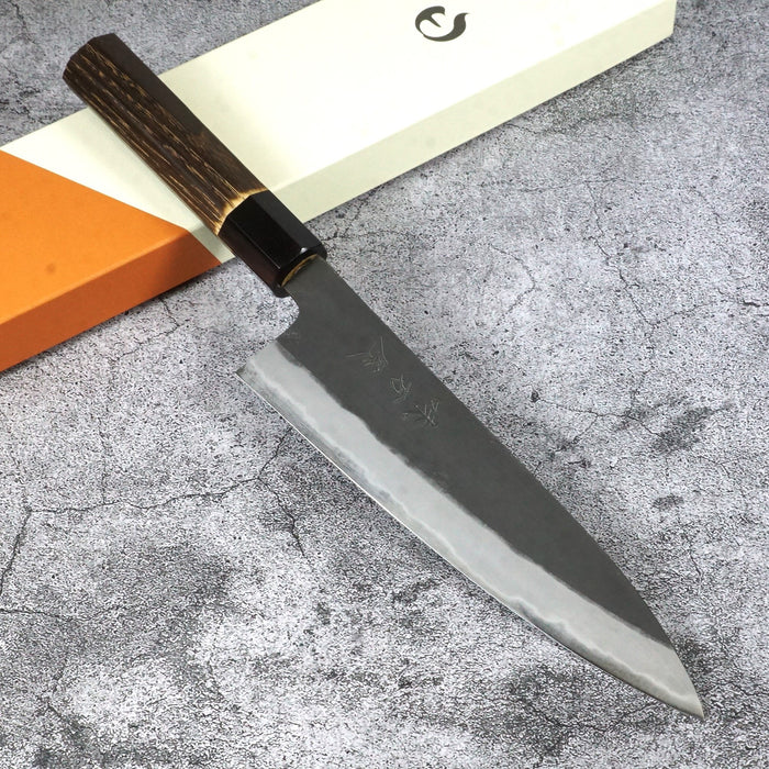 Hinoura Ajikataya Kurouchi White Steel #2 Gyuto Knife 210 mm Chestnut Octagonal Handle