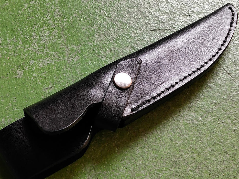 Shuzon Shozo Blue Forged Ken-nata Double-edged Hunting Knife 135 mm w/ Black Leather Sheath