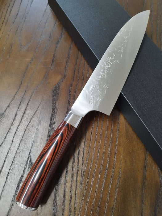 Takeshi Saji 銀将 - GINSHO High-Speed Steel SRS13 Santoku 180mm with Brown Plywood Handle