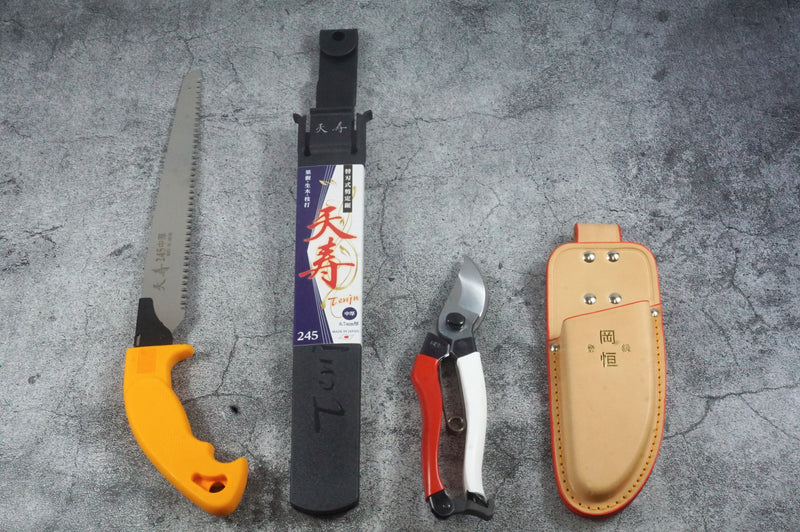 Essential Pruning Tools Kit: Pruners, Pruning Saws and Leather Case