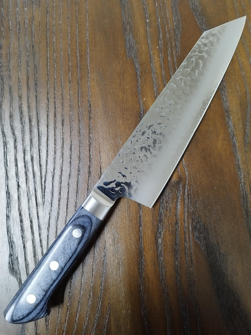 AUS10 Hammered Kiritsuke Santoku 195 mm Navy Blue Plywood Handle