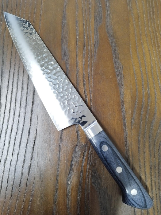 AUS10 Hammered Kiritsuke Santoku 195mm Navy Blue Plywood Handle