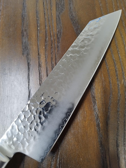 AUS10 Hammered Kiritsuke Santoku 195mm Navy Blue Plywood Handle
