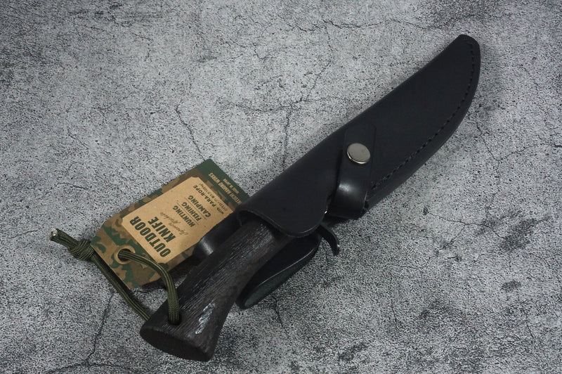 Shuzon Shozo Blue Forged Ken-nata Double-edged Hunting Knife 135 mm w/ Black Leather Sheath