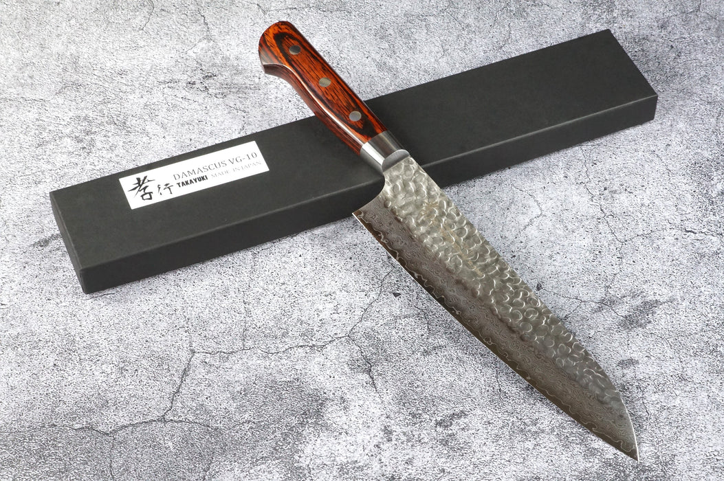 Sakai Takayuki Hammered Damascus Stainless Steel Alloy 33 Layers Double Bevel Gyuto Knife 210mm 07395
