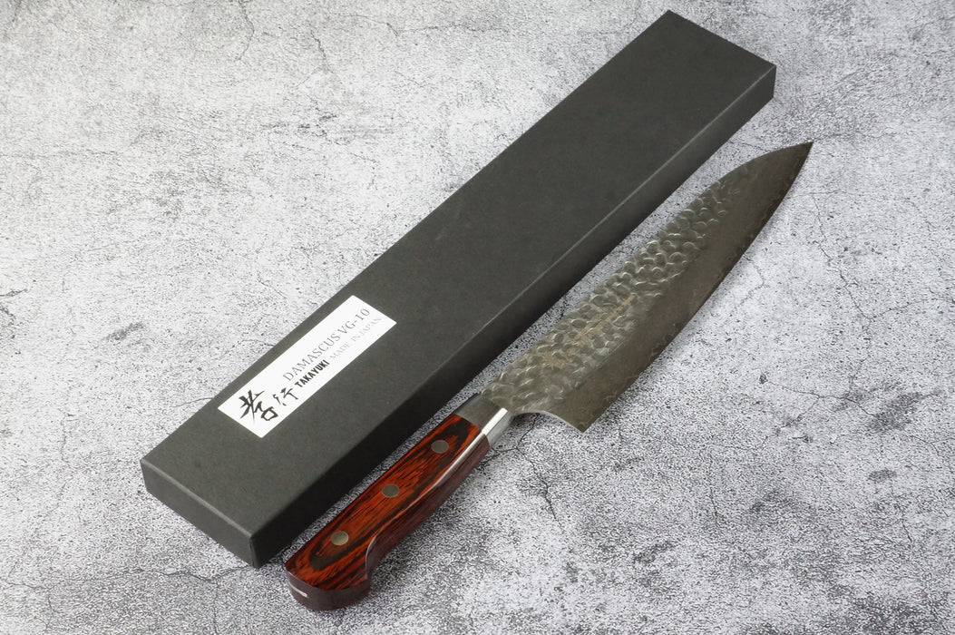Sakai Takayuki Hammered Damascus Stainless Steel Alloy 33 Layers Double Bevel Gyuto Knife 210mm 07395