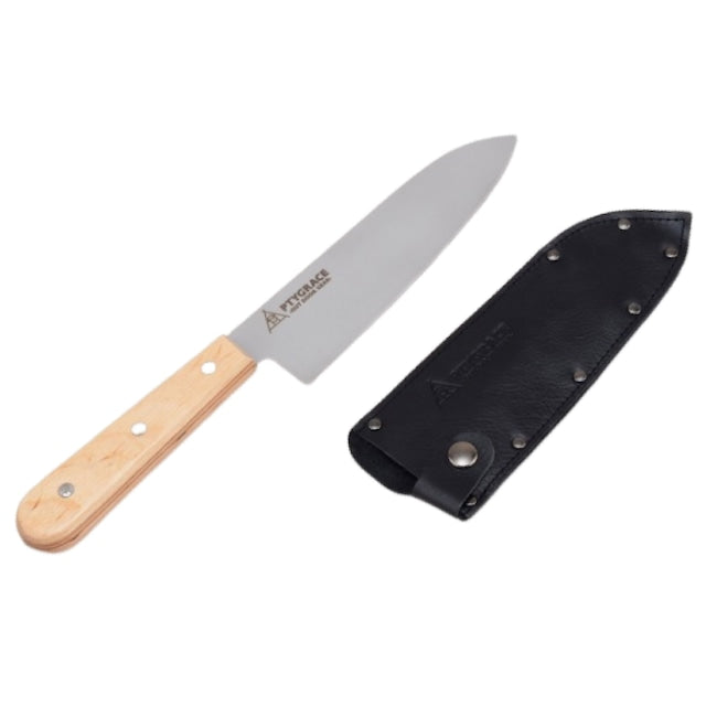 GIZABA Serrated Santoku Knife Stainless Steel Blade 160 mm with Leather Case