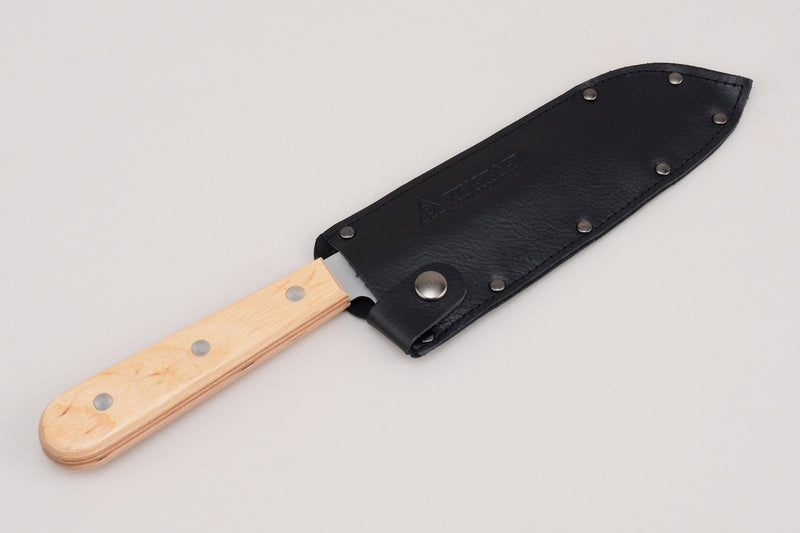 GIZABA Serrated Santoku Knife Stainless Steel Blade 160 mm with Leather Case