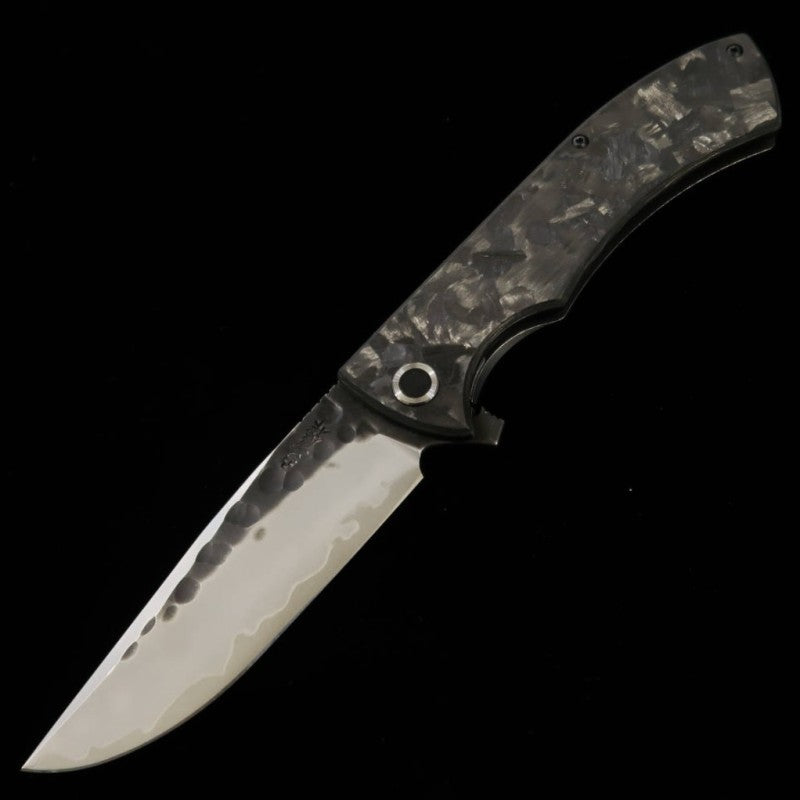 Nigara Folding Knife SG2 Black Hammered Blade Carbon Handle Blade Length 100 mm