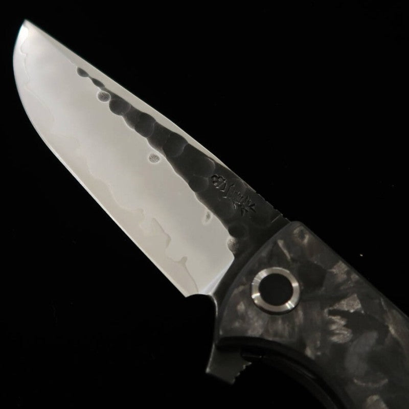 Nigara Folding Knife SG2 Black Hammered Blade Carbon Handle Blade Length 100 mm
