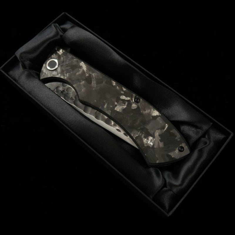 Nigara Folding Knife SG2 Black Hammered Blade Carbon Handle Blade Length 100 mm