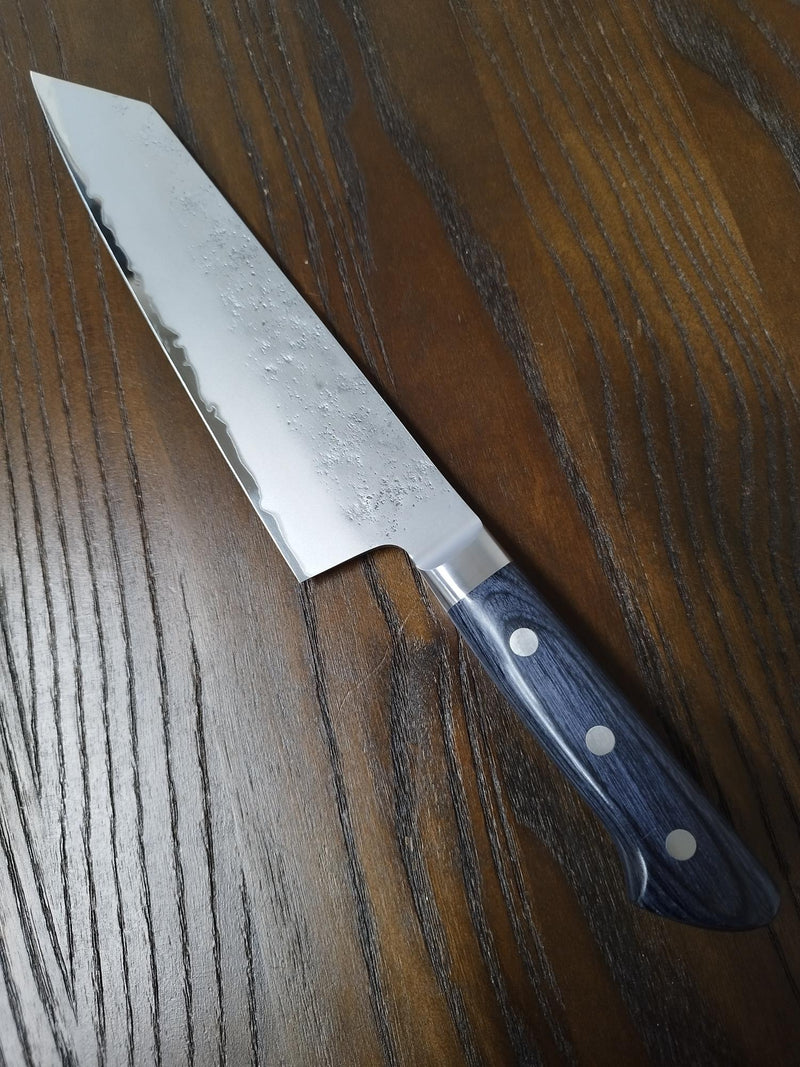 Blue＃2 Steel Nashiji Kiritsuke Santoku 195 mm Navy Blue Plywood Handle