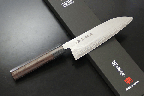 Seki Kanetsune Forged Aogami 11 layer Damascus Rosewood Pattern Santoku Knife 165 mm KC-462